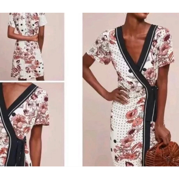 Maeve Dresses & Skirts - EUC Anthropologie Maeve Aubrey floral/polka dots cream, rose, and brown. Size 8